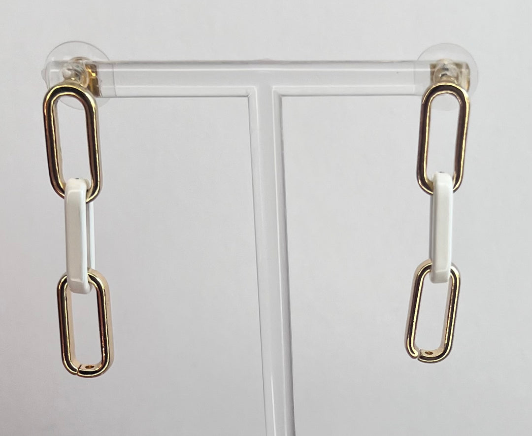 Gold & White Link Earrings