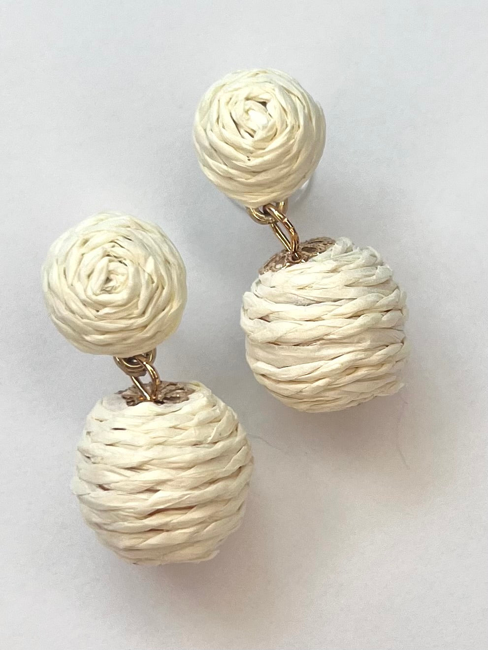 White Rattan Ball Earrings