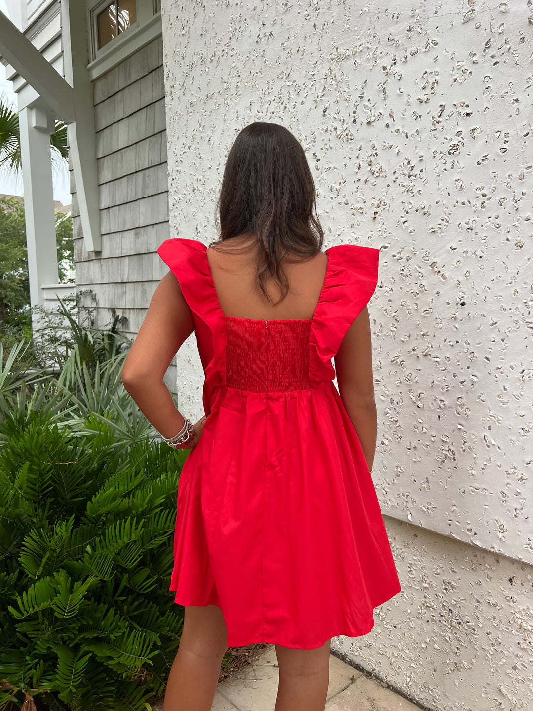 Jaclyn Ruffled Sleeve Dress, Red