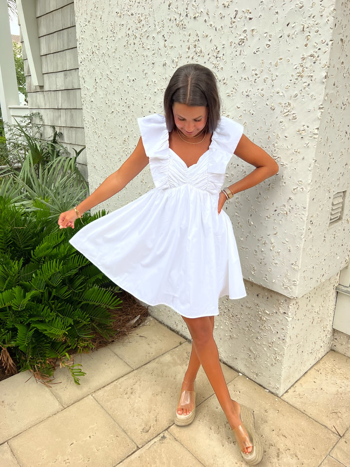 Jaclyn Ruffled Sleeve Dress, White
